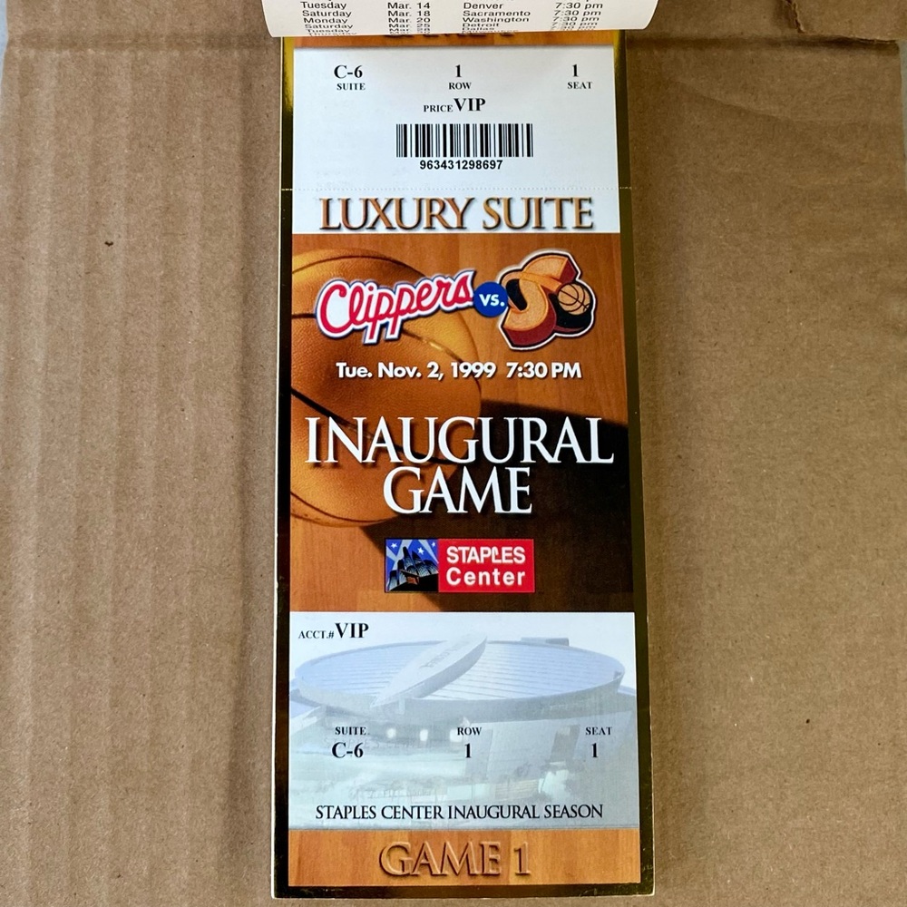 NBA ‘99-‘00 LA Clippers VIP Game 1 Staples Center Inaugural Season Tickets RARE